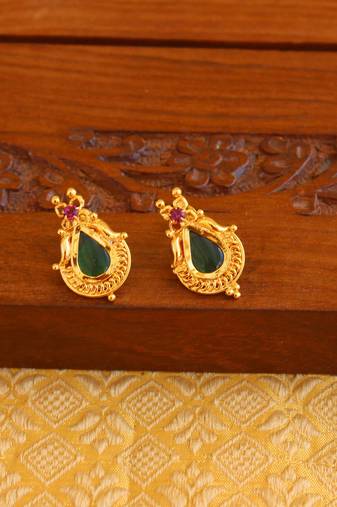 Kerala style gold plated palakka earrings