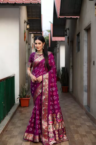 MultiWomen'S Pure Gharchola Bandhej Dola Silk Blend Saree