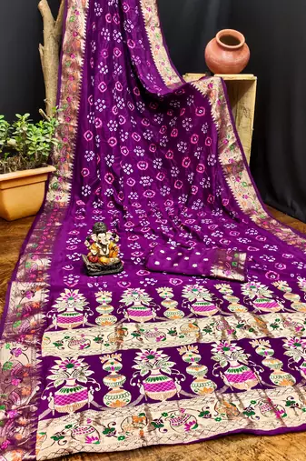 MultiWomen'S Pure Gharchola Bandhej Dola Silk Blend Saree