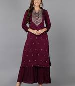 women silk blend embroidered kurta