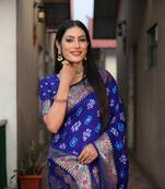 Blue Women'S Pure Gharchola Bandhej Dola Silk Blend Saree