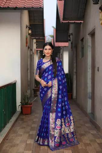 Blue Women'S Pure Gharchola Bandhej Dola Silk Blend Saree