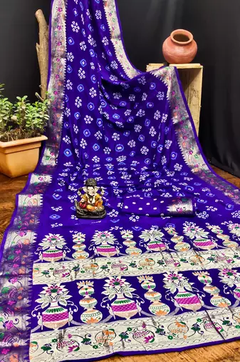 Blue Women'S Pure Gharchola Bandhej Dola Silk Blend Saree