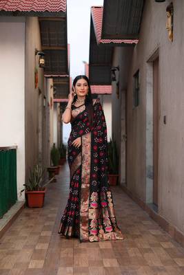 Black Women'S Pure Gharchola Bandhej Dola Silk Blend Saree 1