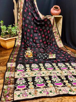 Black Women'S Pure Gharchola Bandhej Dola Silk Blend Saree 3