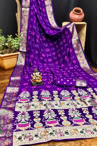 Blue Women'S Pure Gharchola Bandhej Dola Silk Blend Saree