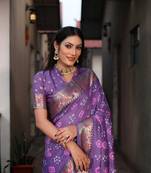 Sky-Blue Women'S Pure Gharchola Bandhej Dola Silk Blend Saree