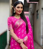 Pink Women'S Pure Gharchola Bandhej Dola Silk Blend Saree