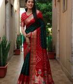 Multi Women'S Pure Gharchola Bandhej Dola Silk Blend Saree