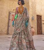 Stunning Light Grey Colour Printed Tissue Designer Saree