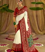 Off white colour georgette silk printed patola sarees with blouse