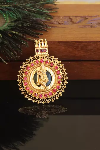 Kerala style gold plated krishna palakka pendant