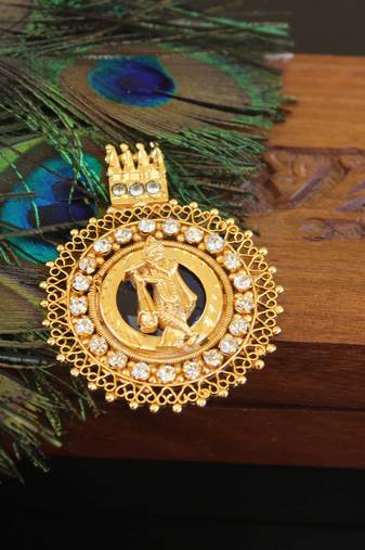 Kerala style gold plated krishna palakka pendant