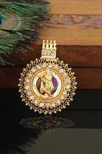 Kerala style gold plated krishna palakka pendant