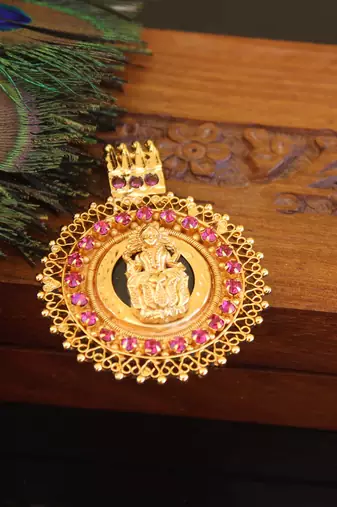 Kerala style gold plated lakshmi palakka pendant