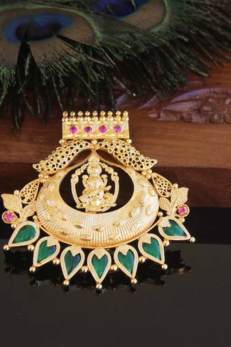 Kerala style gold plated palakka temple pendant