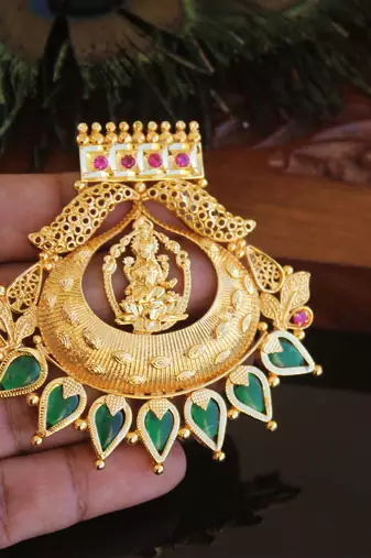 Kerala style gold plated palakka temple pendant