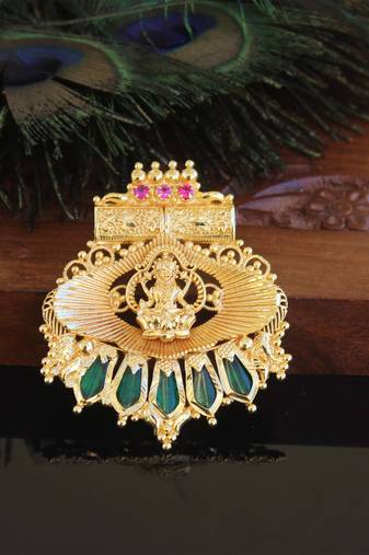 Kerala style gold plated palakka temple pendant