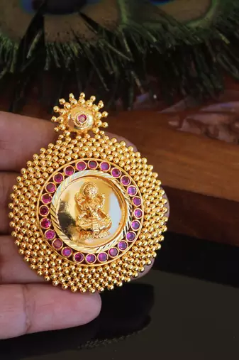 Kerala style gold plated palakka temple pendant