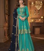 Turquoise Georgette Sangeet ceremony Skirt Kameez
