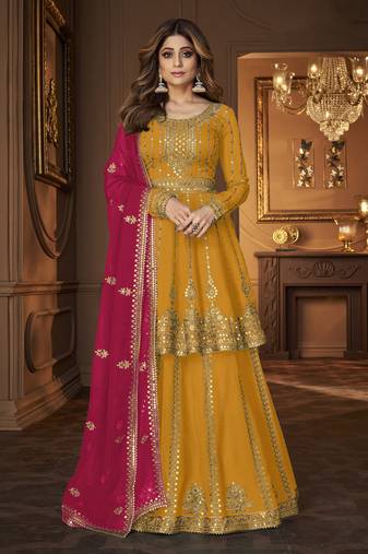 Yellow Georgette Sangeet ceremony Skirt Kameez AM9125B