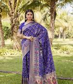 Violet Woven Design Gharchola Bhandhej silk blend Saree With Blouse