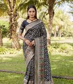 Black Woven Design Gharchola Bhandhej silk blend Saree With Blouse