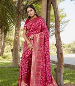 Maroon Woven Design Gharchola Bhandhej silk blend Saree With Blouse