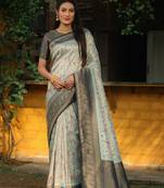 Grey woven design Faux kanjivaram soft satin silk blend saree with blouse