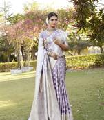 Lavender woven design pure Faux kanjivaram soft satin silk saree with blouse