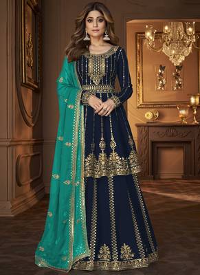 Navy Blue Georgette Sangeet ceremony Skirt Kameez 1