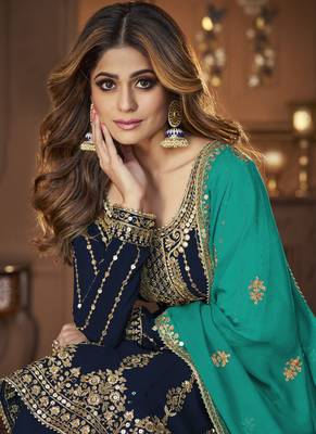 Navy Blue Georgette Sangeet ceremony Skirt Kameez 2