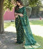 Green Woven Design Bandhej silk blend Saree With Blouse