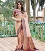 Peach woven design pure Faux kanjivaram pattu silk saree with blouse