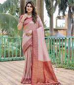 Light pink woven design pure Faux kanjivaram pattu silk saree with blouse
