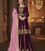 Wine Georgette Sangeet ceremony Lehenga Kameez