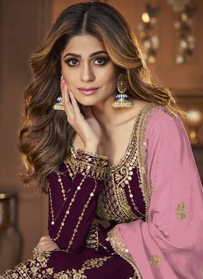 Wine Georgette Sangeet ceremony Lehenga Kameez 2