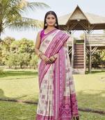 Purple woven design kanjivaram soft silk saree with blouse