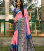 Peach woven design bandhej kanjivaram soft silk blend saree