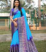 Sky blue woven design bandhej kanjivaram soft silk blend saree