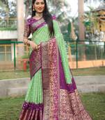 Light green woven design bandhej kanjivaram soft silk blend saree