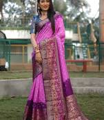 Lavender woven design bandhej kanjivaram soft silk blend saree