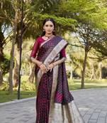 Maroon woven design pure Faux kanjivaram soft satin silk saree with blouse