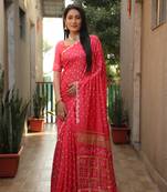 Pink Woven Design Bandhej Soft Silk Blend Saree