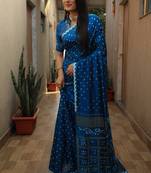 Teal Woven Design Bandhej Soft Silk Blend Saree