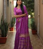 Lavender Woven Design Pure Bandhej Soft Silk Blend Saree