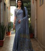 Grey Woven Design Pure Bandhej Soft Silk Blend Saree