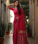 Red Woven Design Pure Bandhej Soft Silk Blend Saree