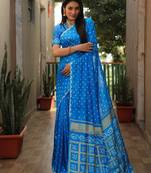 Sky Blue Woven Design Pure Bandhej Soft Silk Blend Saree
