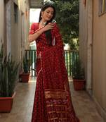 Maroon Woven Design Pure Bandhej Soft Silk Blend Saree